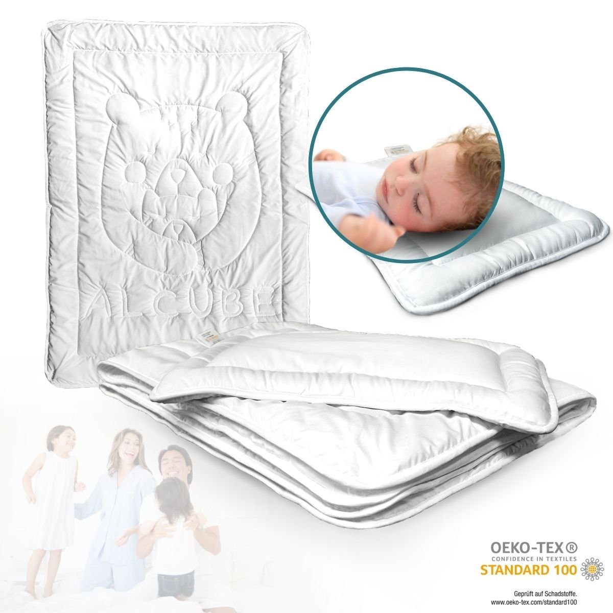 Kunstfaserbettdecke + Kopfkissen, HYGGI Bettdecken-Set 100x135 mit Kissen 40x60 für Babys und Kinder, Alcube, Bezug: Microfaser (100% Polyester), Premium Bettwäsche-Set Mikrofaser Decke und Kopfkissen