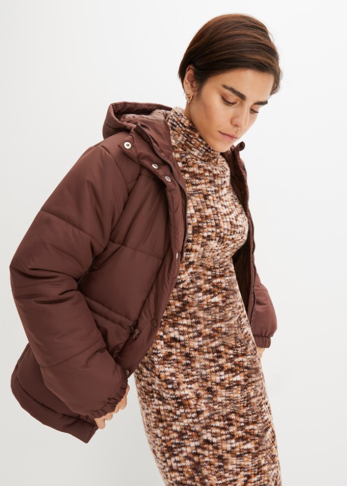 Verkürzte Steppjacke mit Kapuze und Taillenregulierung