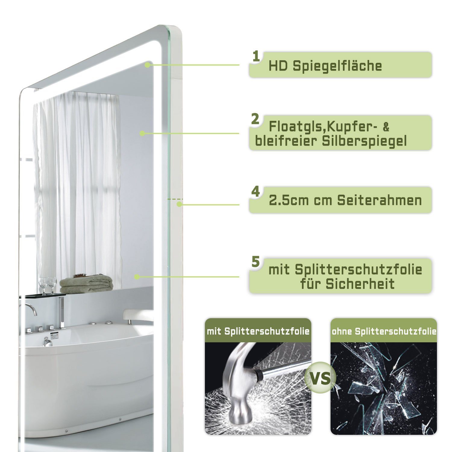 duschspa Ganzkörperspiegel Wandspiegel mit LED Beleuchtung Standspiegel Hängespiegel 150/160cm, Warm/Neutral/Kaltweß, dimmbar, Memory, mit Stecker