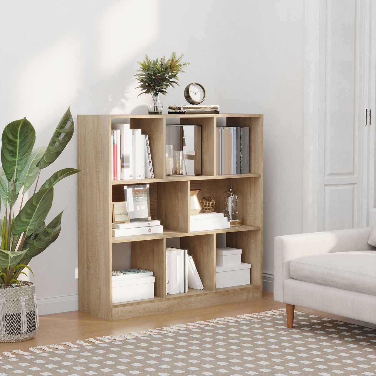 HOMCOM Bücherregal 3-stöckige Bücherregal Büroregal Home-Office Spanplatte Natur