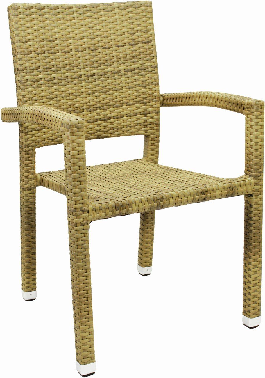 Konway Stapelstuhl PORTO (4 St), 4x KONWAY® PORTO Stapelsessel Elfenbein Polyrattan Sessel beige
