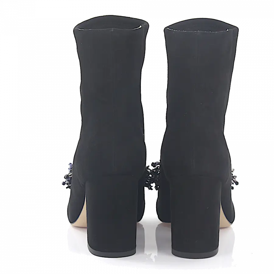 Elie Saab - Stiefeletten Kalbsleder Stretch Veloursleder Schmuckstein schwarz - schwarz