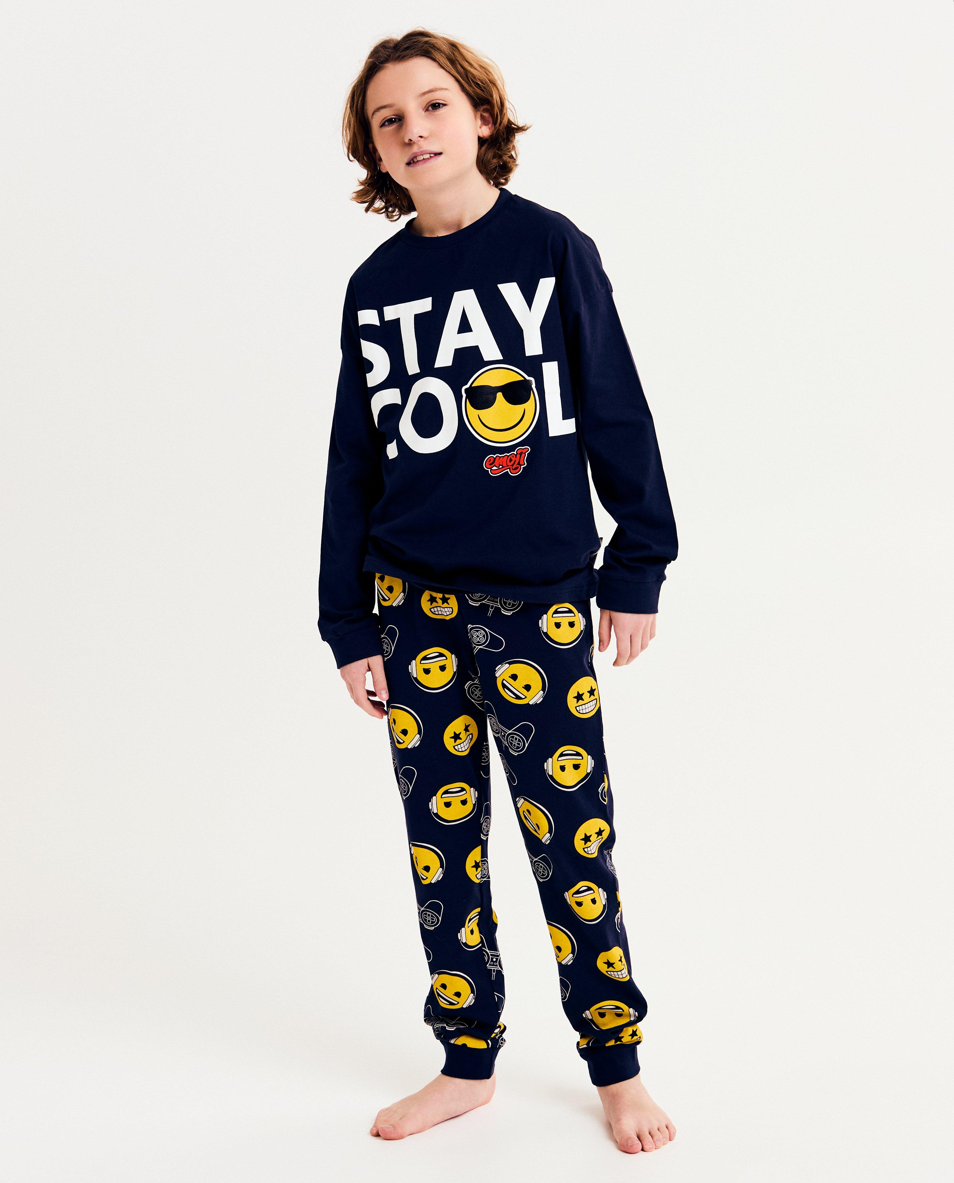 Pijamale emoji cu imprimeu emoji albastru închis