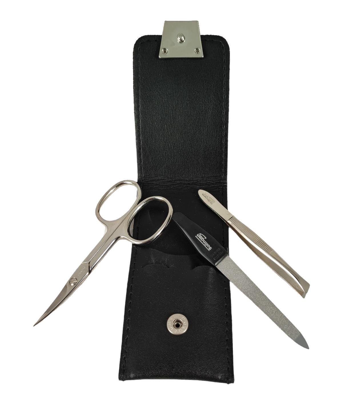 EloModa Maniküre-Etui 3-teiliges Solingen Maniküre Set mit Leder Etui, Nagelschere, Feile, 3 tlg., Solingen