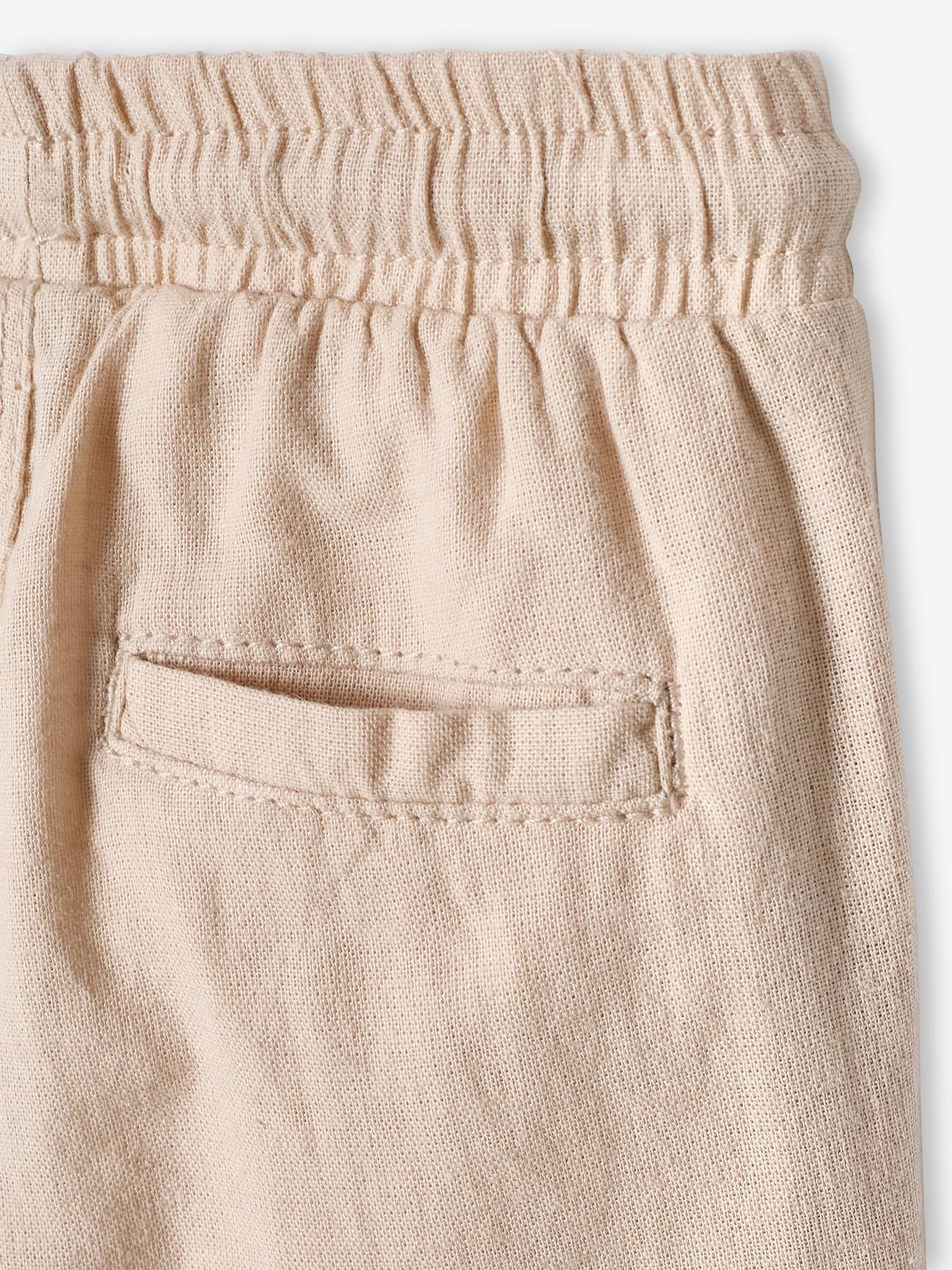 Pantalon retroussable bébé en lin et coton beige