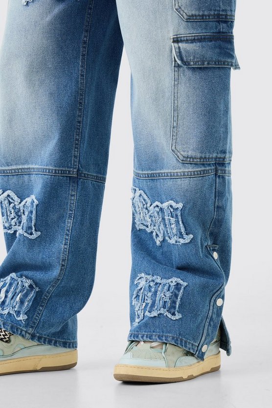 Tall lockere Cargo-Jeans mit Bm-Applikation und Taschen