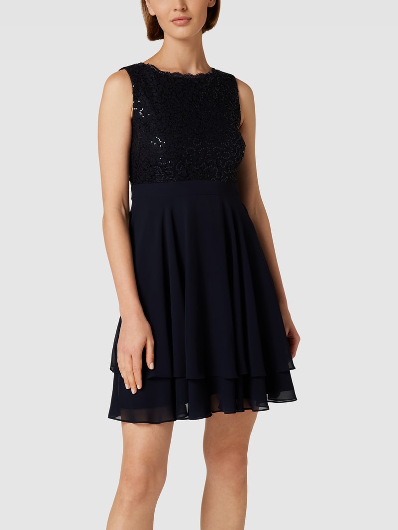 Cocktailkleid mit Paillettenbesatz in marineblau meliert