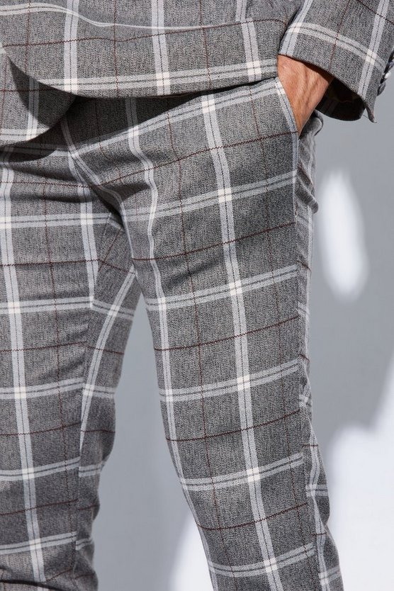 Karierte Herringbone Hose mit Reißverschluss
