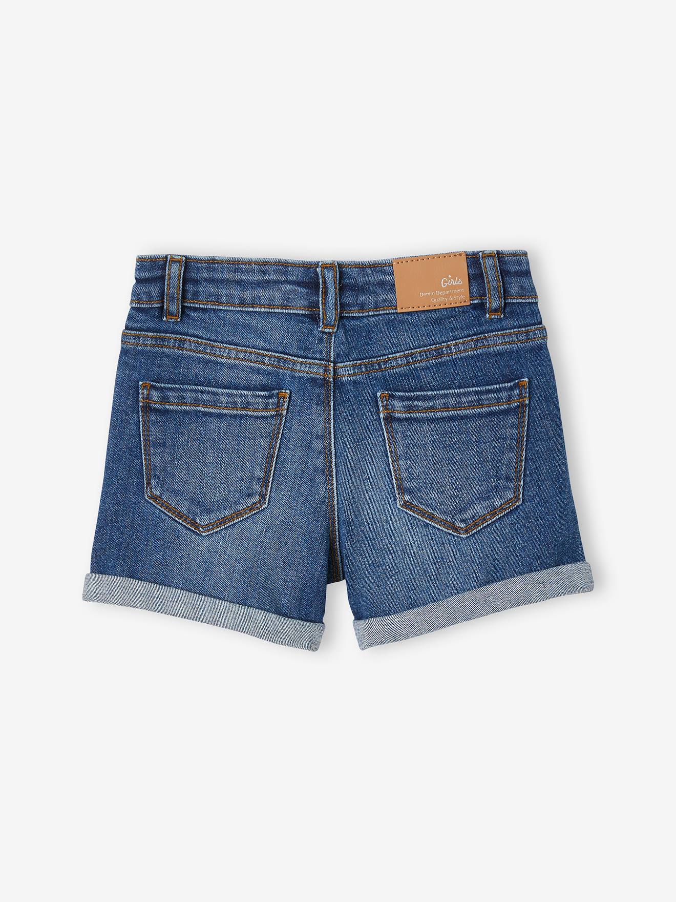 Vertbaudet Mädchen Jeansshorts mit Umschlag BASIC Oeko-Tex - dark blue