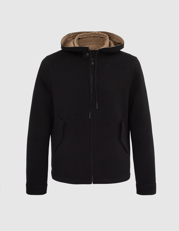Blouson réversible noir et beige à capuche Homme
