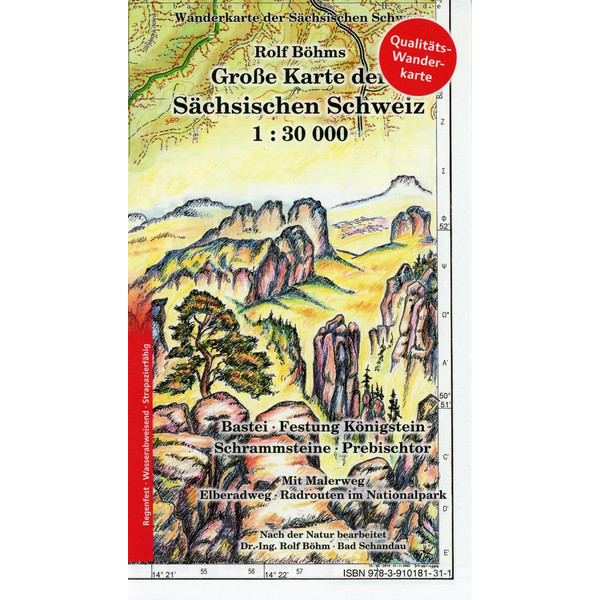 Große Karte der Sächsischen Schweiz 1 : 30 000. Regenfest - Wanderkarte