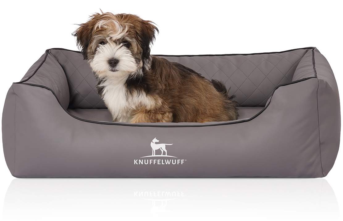 Knuffelwuff Hundebetten Knuffelwuff Orthopädisches Hundebett Madison aus laser-gestepptem Kunstleder grau M-L