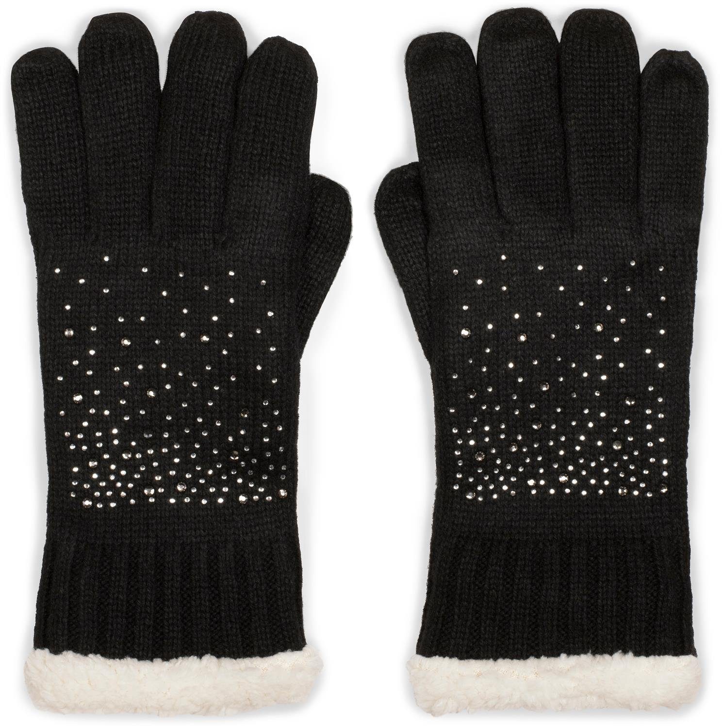 styleBREAKER Strickhandschuhe Strickhandschuhe mit Strass und Fleece