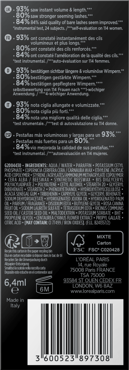 Mascara Lash Paradise Intense Black, 6,4 ml