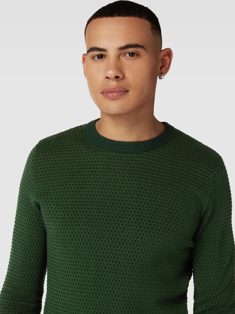 Strickpullover mit Rundhalsausschnitt Modell 'EATLAS' in dunkelgrün