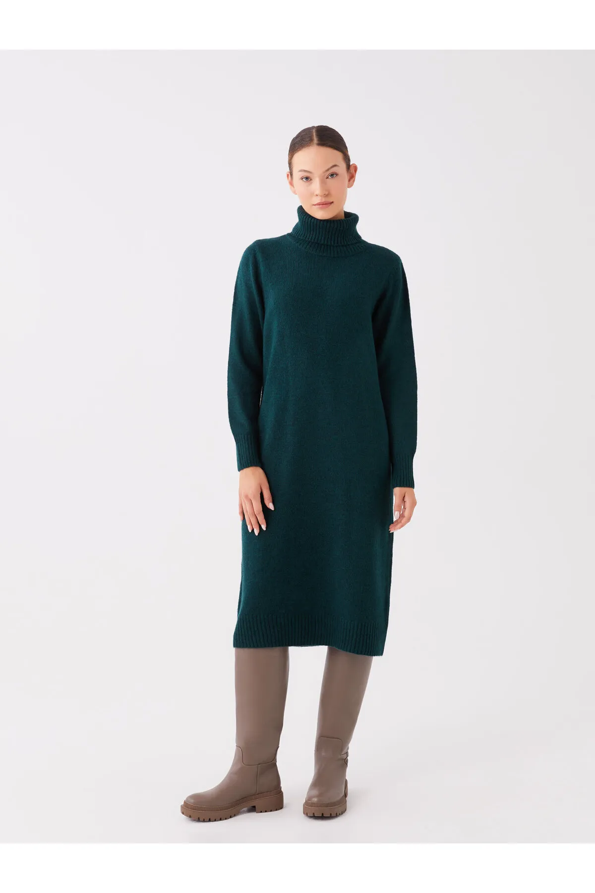 LC Waikiki  Rollkragenpullover, gerades Langarm-Strickkleid für Damen in Übergröße