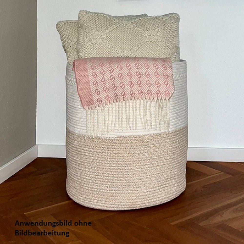 WIESEN.design Wäschekorb Knut Hellbraun/Weiß, 100% Baumwolle, Aufbewahrungskorb geflochten, inkl. großem Waschsack und schwerem Wäschesack, gratis Versand