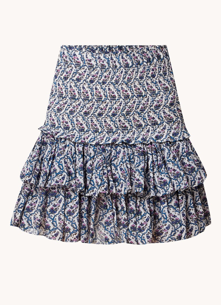 Saia mini plissada Isabel Marant Naomi com estampa floral e detalhe franzido.