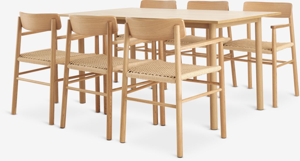ALSTED ISLEV Table ALSTED L160 en chêne 4 Chaise ISLEV avec accoudoirs en chêne