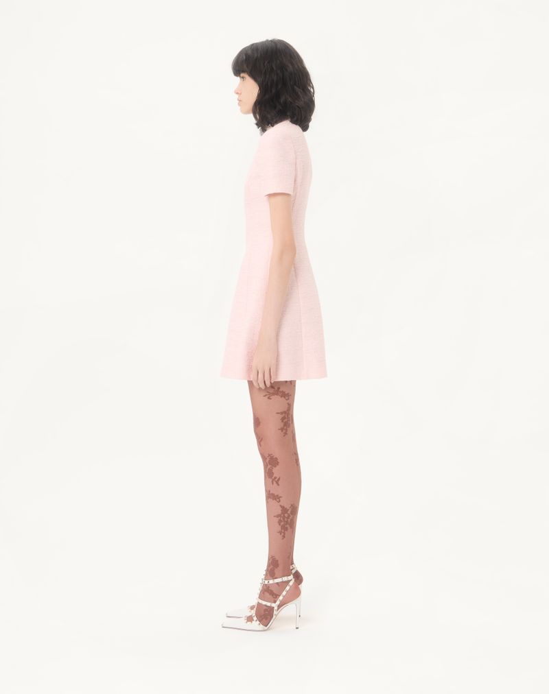Vestido curto bordado em tweed de algodão texturizado