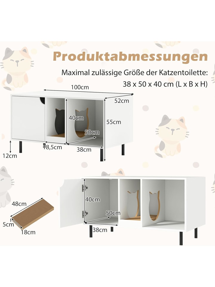 COSTWAY Katzenschrank in Katzenkopfform bis zu 120 kg in Weiß günstig kaufen onesize
