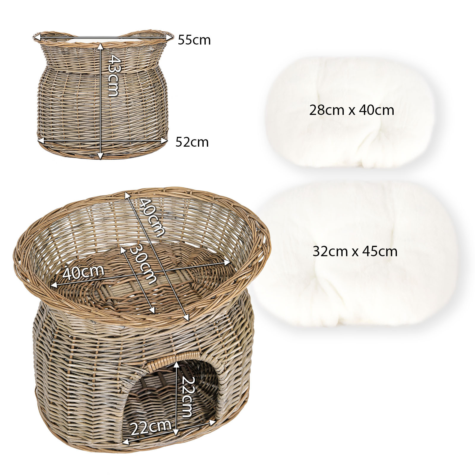 Lionto Katzenbetten & Katzensofas Lionto Weidenkorb für Katze grau