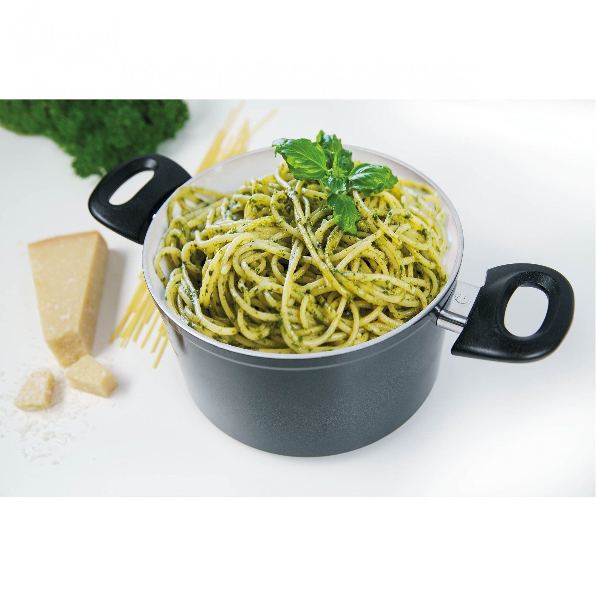 Genius Kochtopf Cerafit Magic Pot, Aluminium, Keramik, Edelstahl 18/10 (Set, 1 Kochtopf 1 Deckel 1 Siebeinsatz), Antihaft-Beschichtung, für alle Herdarten, induktionsgeeignet, spülmaschinengeeignet, Siebeinsatz