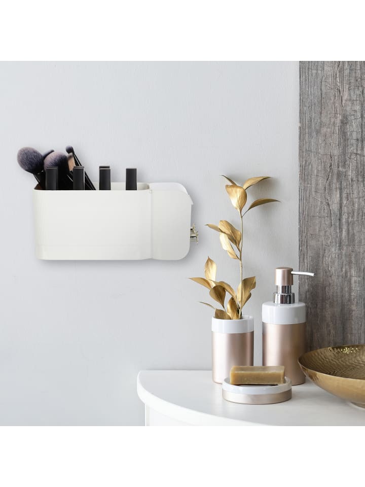 relaxdays Kosmetik Organizer in Weiß/ Gold - (B)24 x (H)10 x (T)12,5 cm günstig kaufen onesize