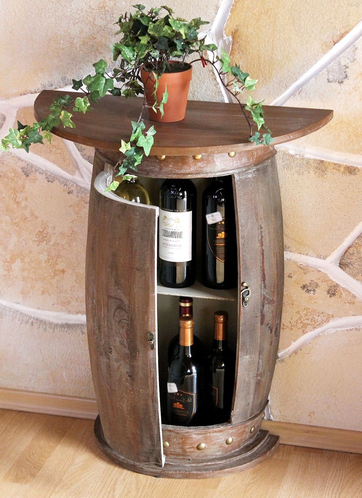 DanDiBo Weinregal Wandtisch Tisch Weinfass 0373-R Braun Schrank Weinregal Fass 73 cm Beistelltisch
