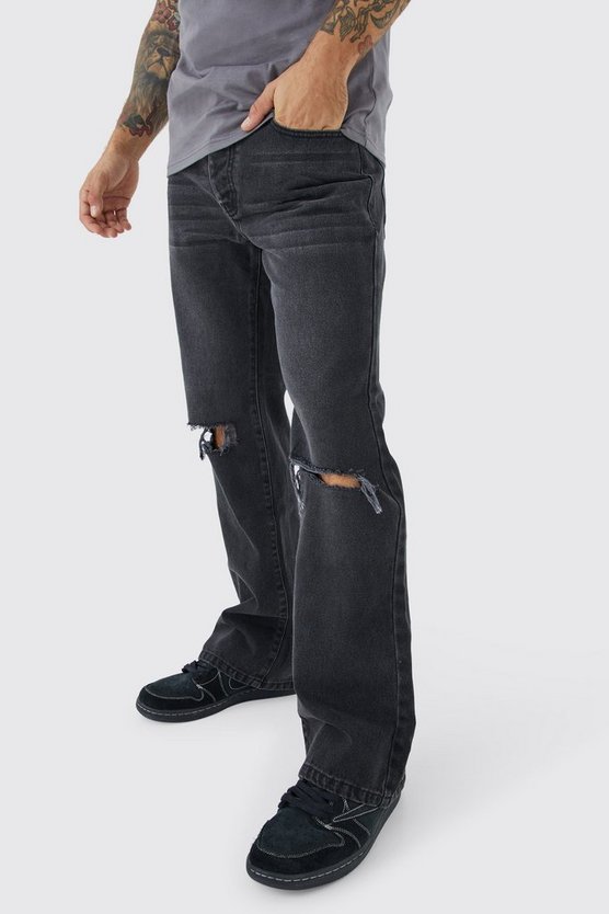 Lockere Schlagjeans mit Riss am Knie