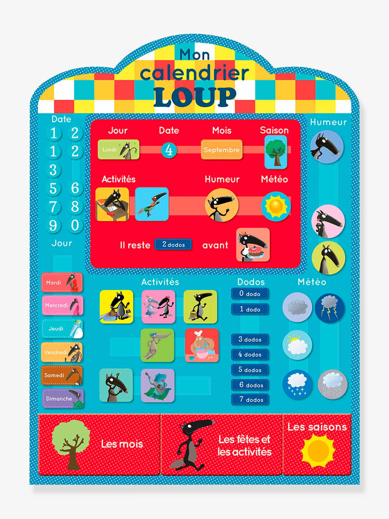 Calendrier en tissu le Loup AUZOU bleu