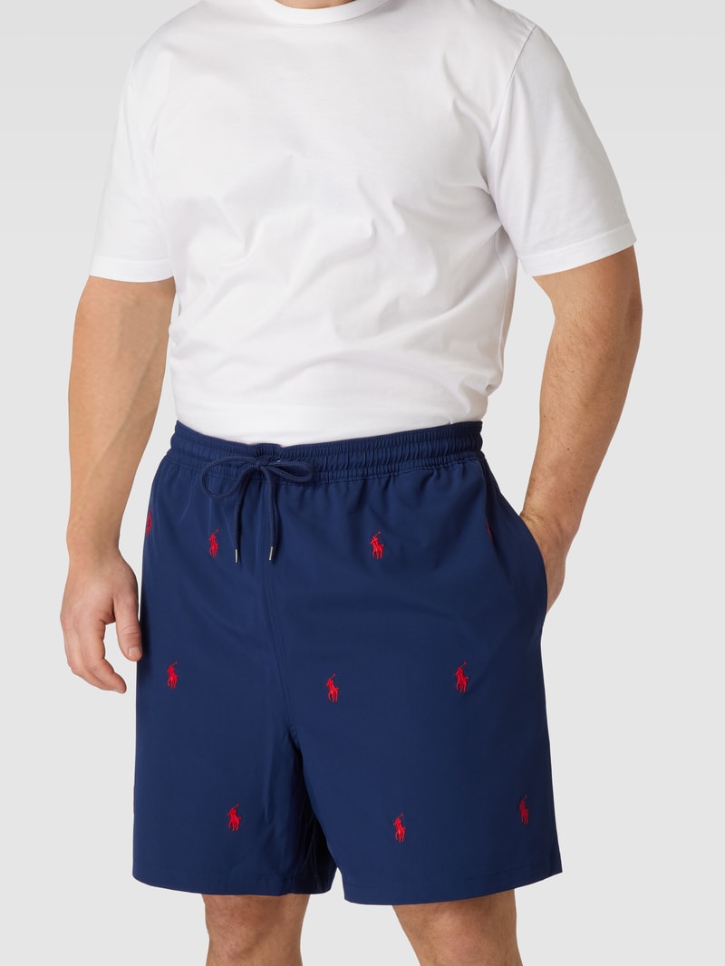 PLUS SIZE Badehose mit Label-Stitching Modell 'NEWPORT' in marineblau