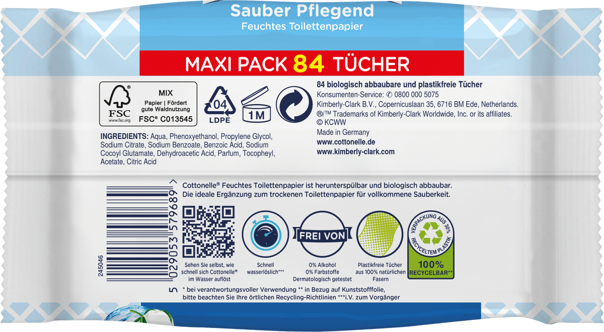 Feuchtes Toilettenpapier Sauber Pflegend, Maxi Pack, 84 St