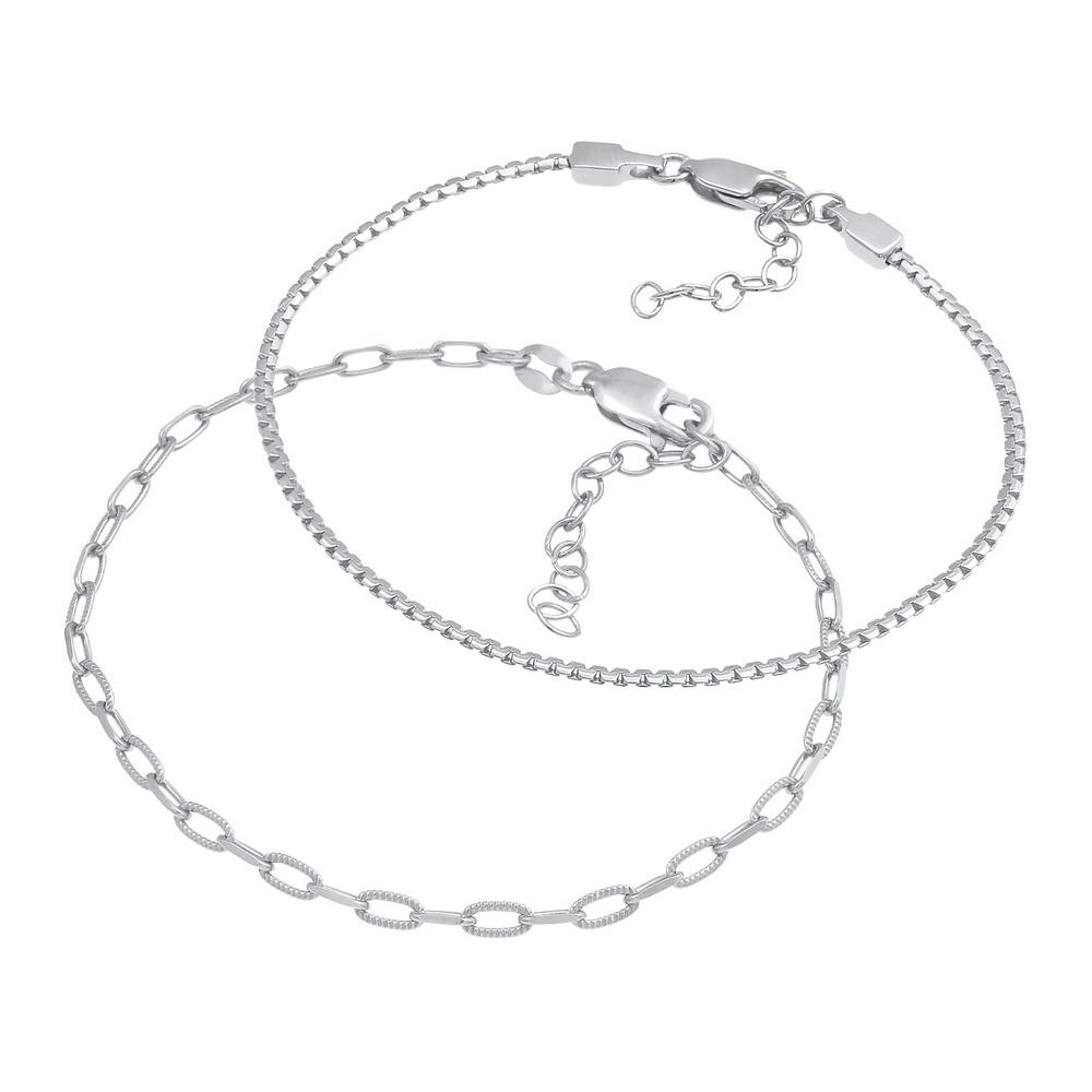 Elli Elli Bracelet Ensemble de liens pour dames Rond Ovale Grossier Ajustable en Argen Bracelet