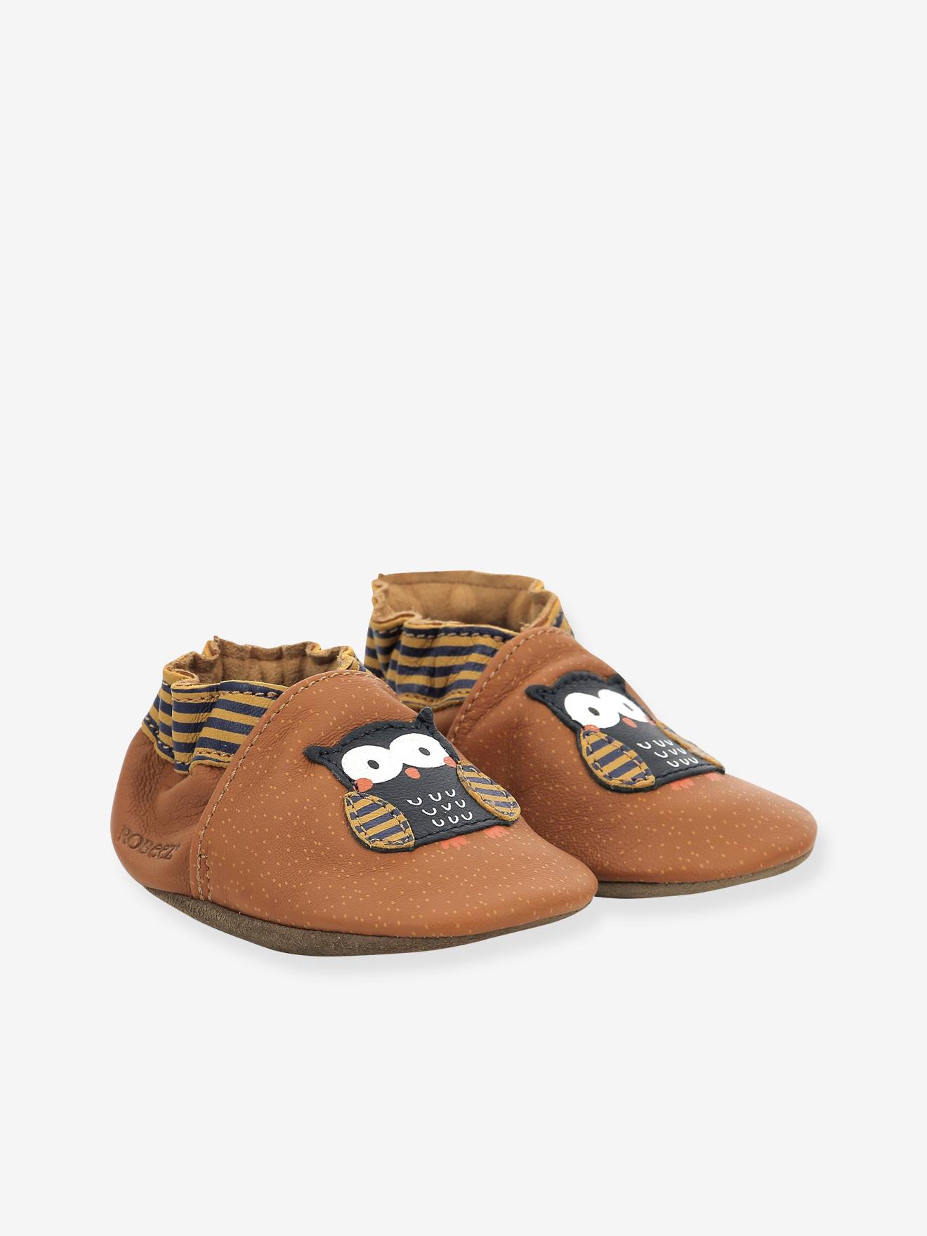 Chaussons cuir souple bébé Hibou Choux 946770-10 ROBEEZ© camel