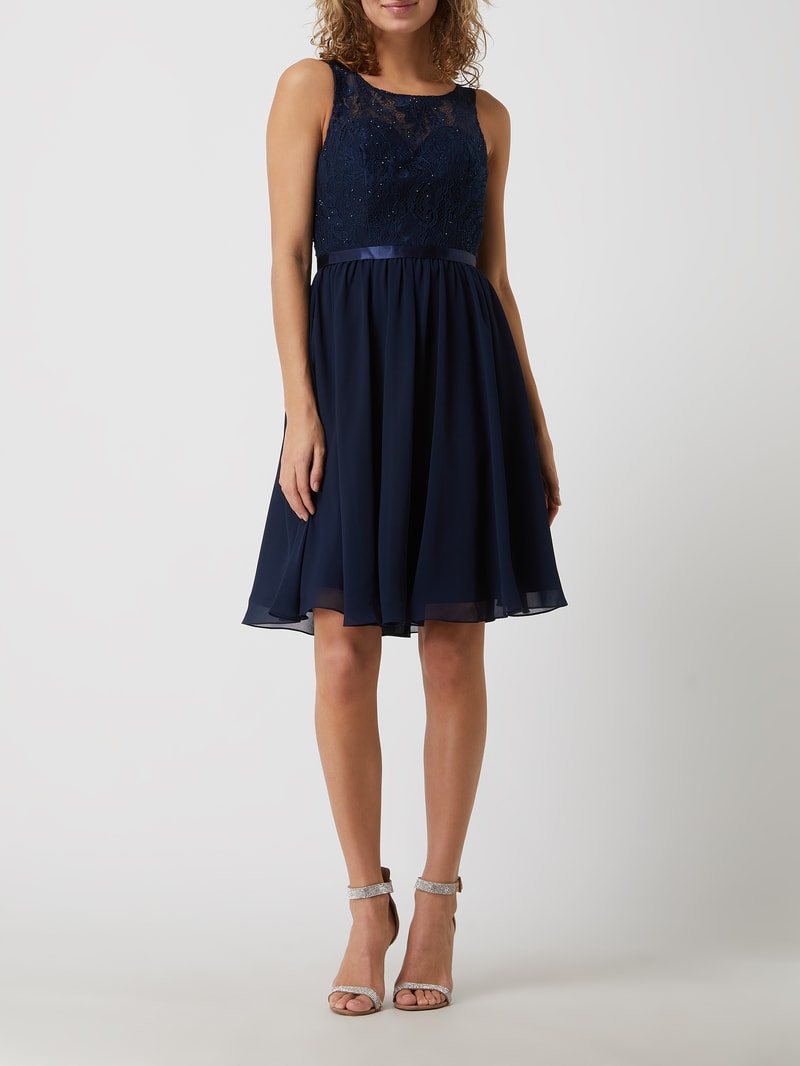 Cocktailkleid aus floraler Spitze und Chiffon in marineblau