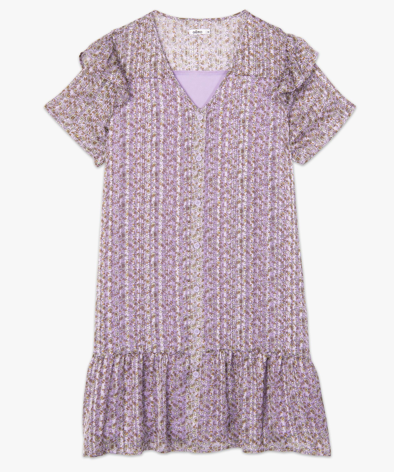 Robe femme à motifs fleuris et volants sur les épaules | GEMO