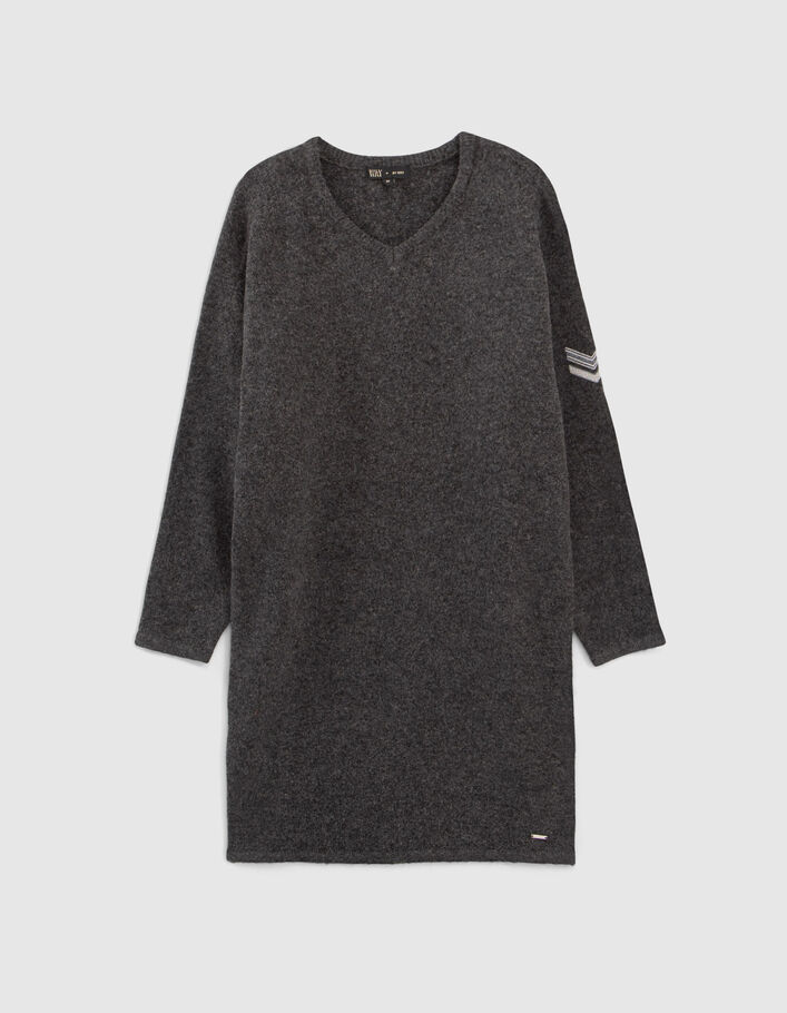 Robe grise tricot broderie chevrons fille