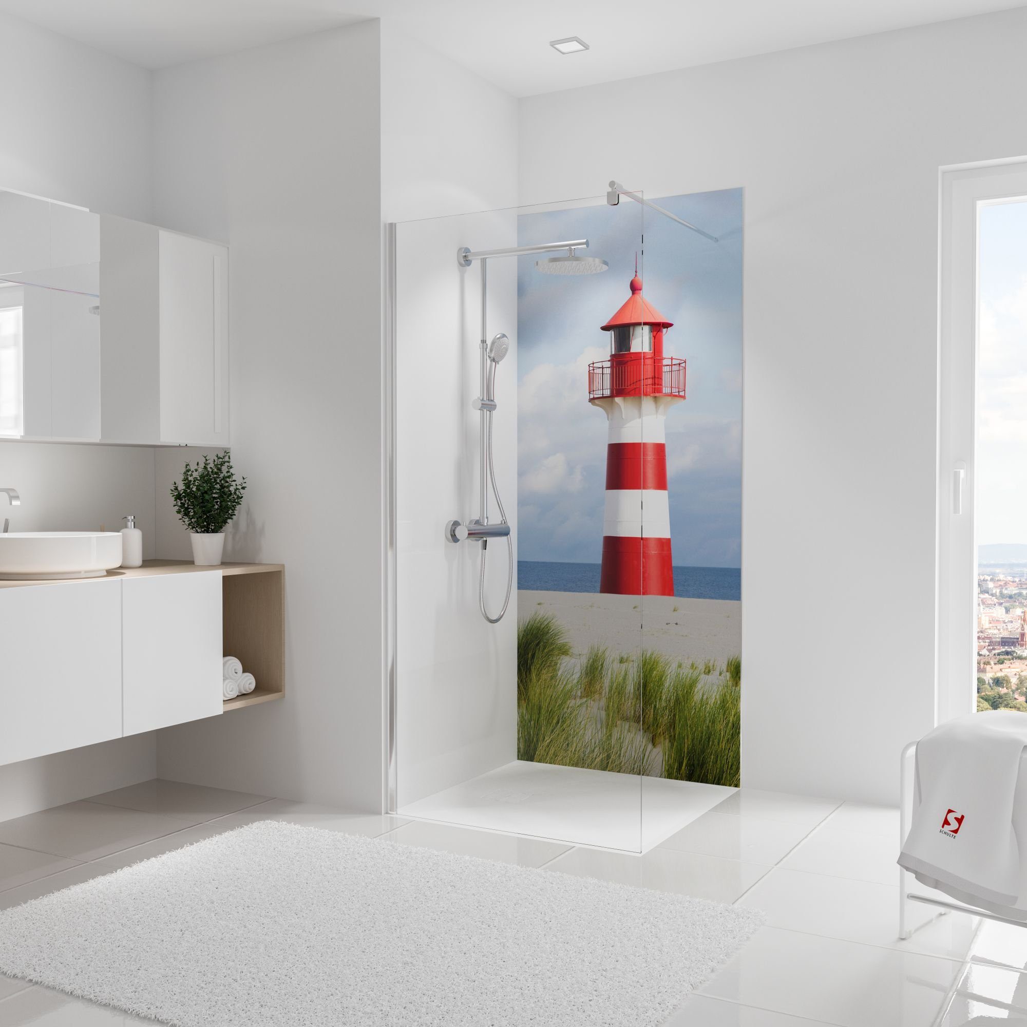 Schulte Badrückwand DecoDesign Foto Leuchtturm, (1-tlg), Wandverkleidung, fugenloser Fliesenersatz, Duschrückwand