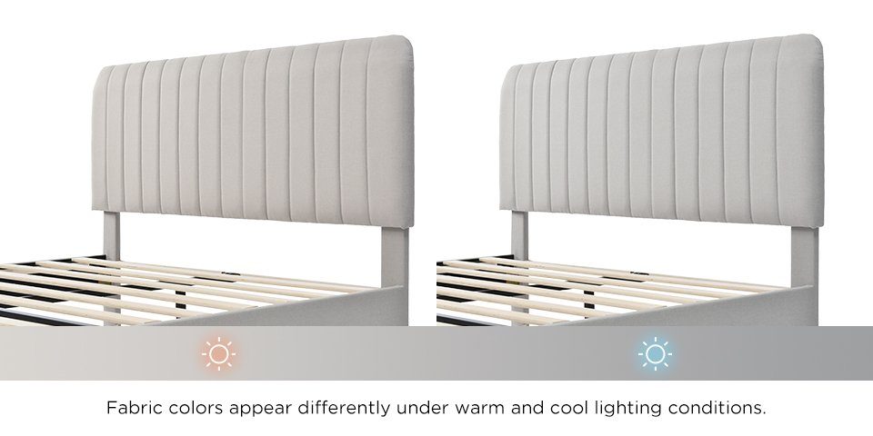 WISHDOR Polsterbett Einzelbett Stauraumbett Bett (90 x 200 cm Beige ohne Matratze), Bettgestell mit Lattenrost und Verstellbares Kopfteil