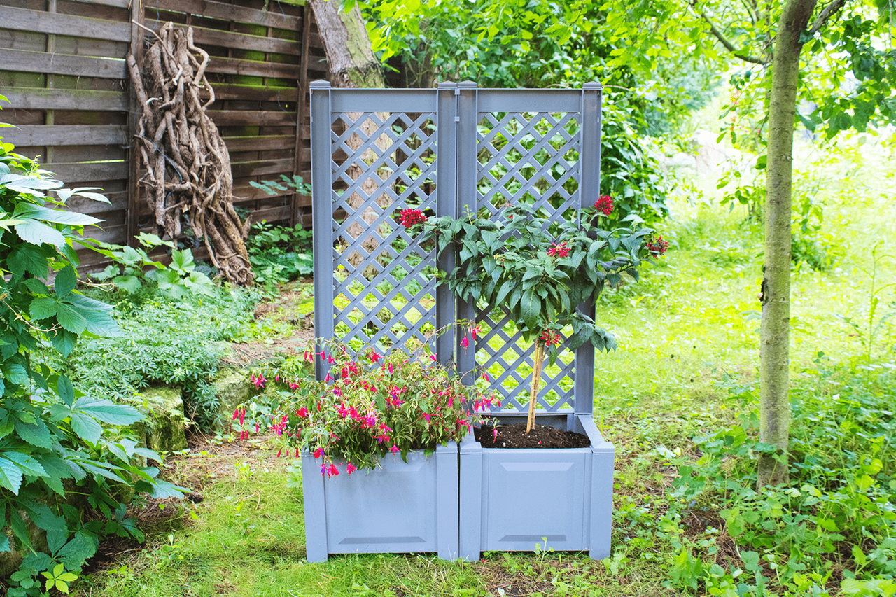 KHW Pflanzkasten klein mit Spalier 43 cm, 2er Set, grau