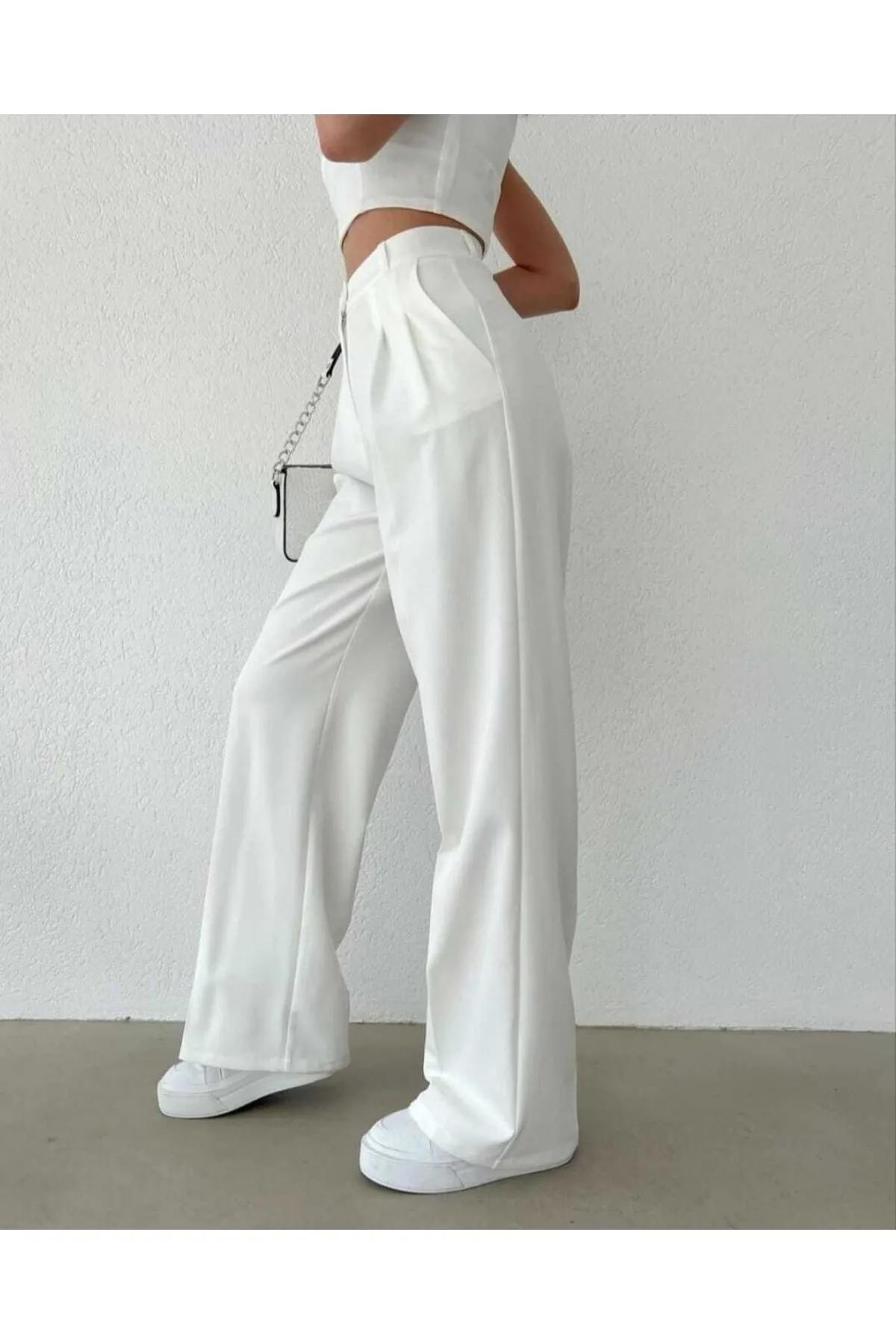 modazoom  Weiße Palazzo-Hose mit hoher Taille für Damen