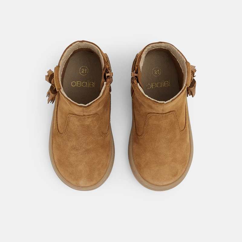 Boots en cuir avec pompons beige bébé fille