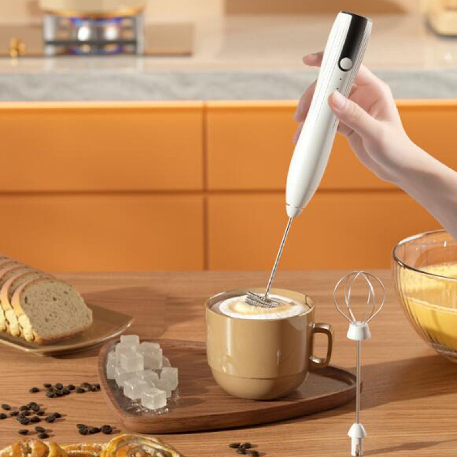 farfi Milchaufschäumer One-Key-Start-Handheld, leistungsstarker elektrischer Milchaufschäumer, einstellbare Geschwindigkeit,einfach zu säubern