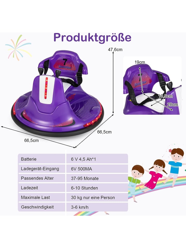 COSTWAY 6V Aufsitz Autoscooter LED in Lila günstig kaufen 66 cm
