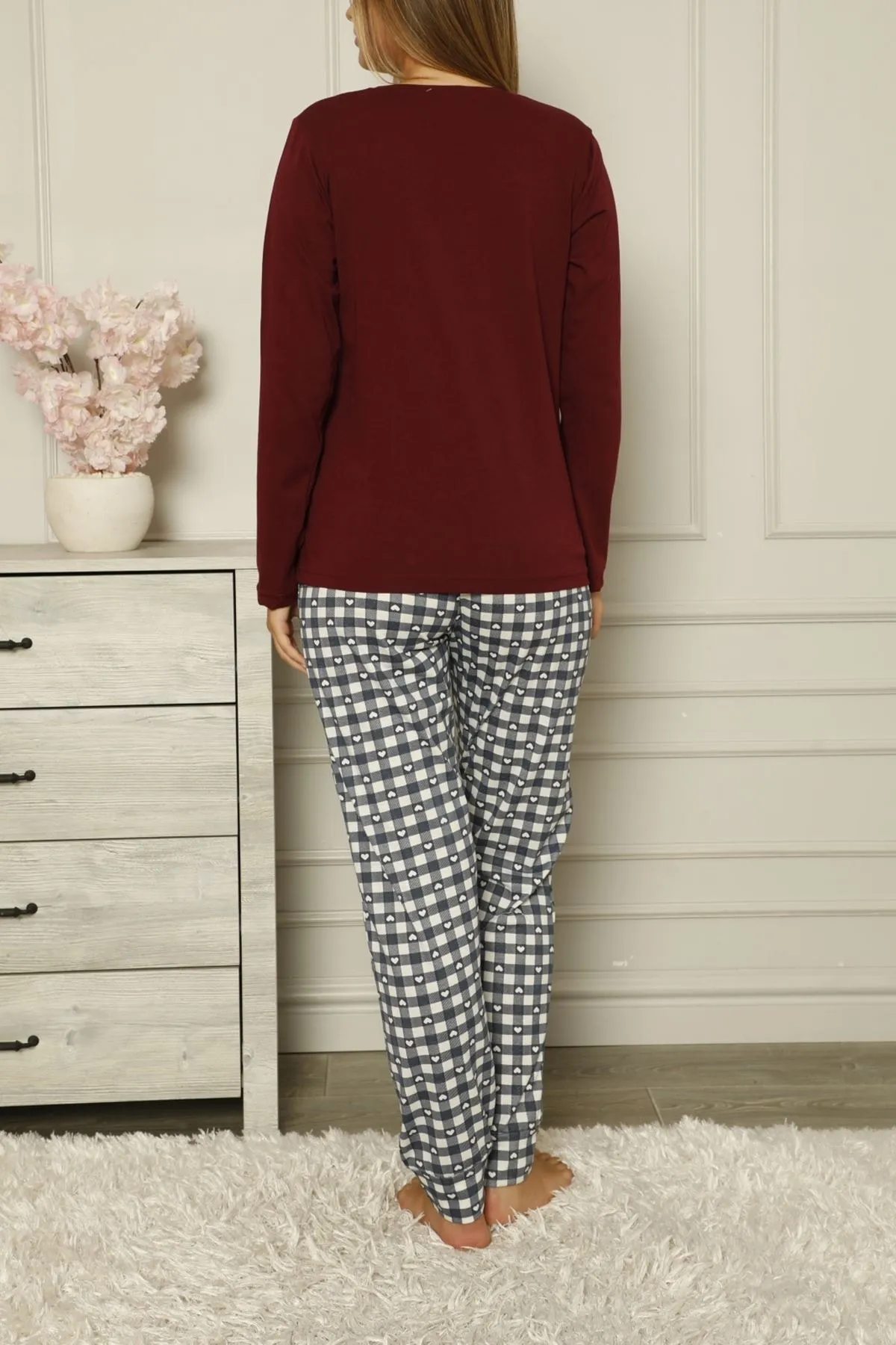 Nicoletta  Damen-Pyjama-Set aus Baumwolle in Weinrot