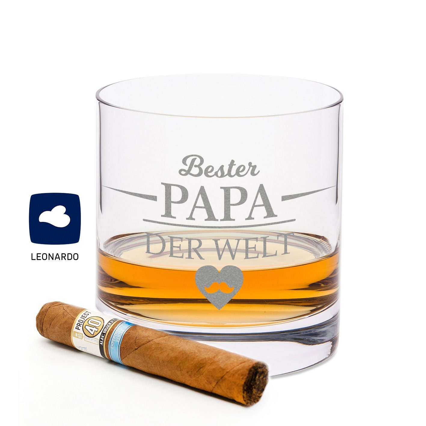 GRAVURZEILE Whiskyglas Leonardo Whiskyglas mit Gravur - Bester Papa der Welt - Geschenk für Papa ideal als Vatertagsgeschenk 0,5l Whiskeyglas Whiskybecher als Geburtstagsgeschenk für Männer, Glas