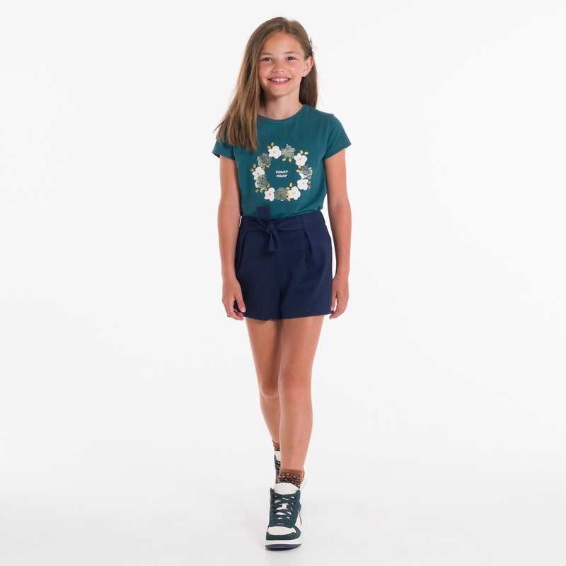 T-shirt à fleurs et sequins vert Fille