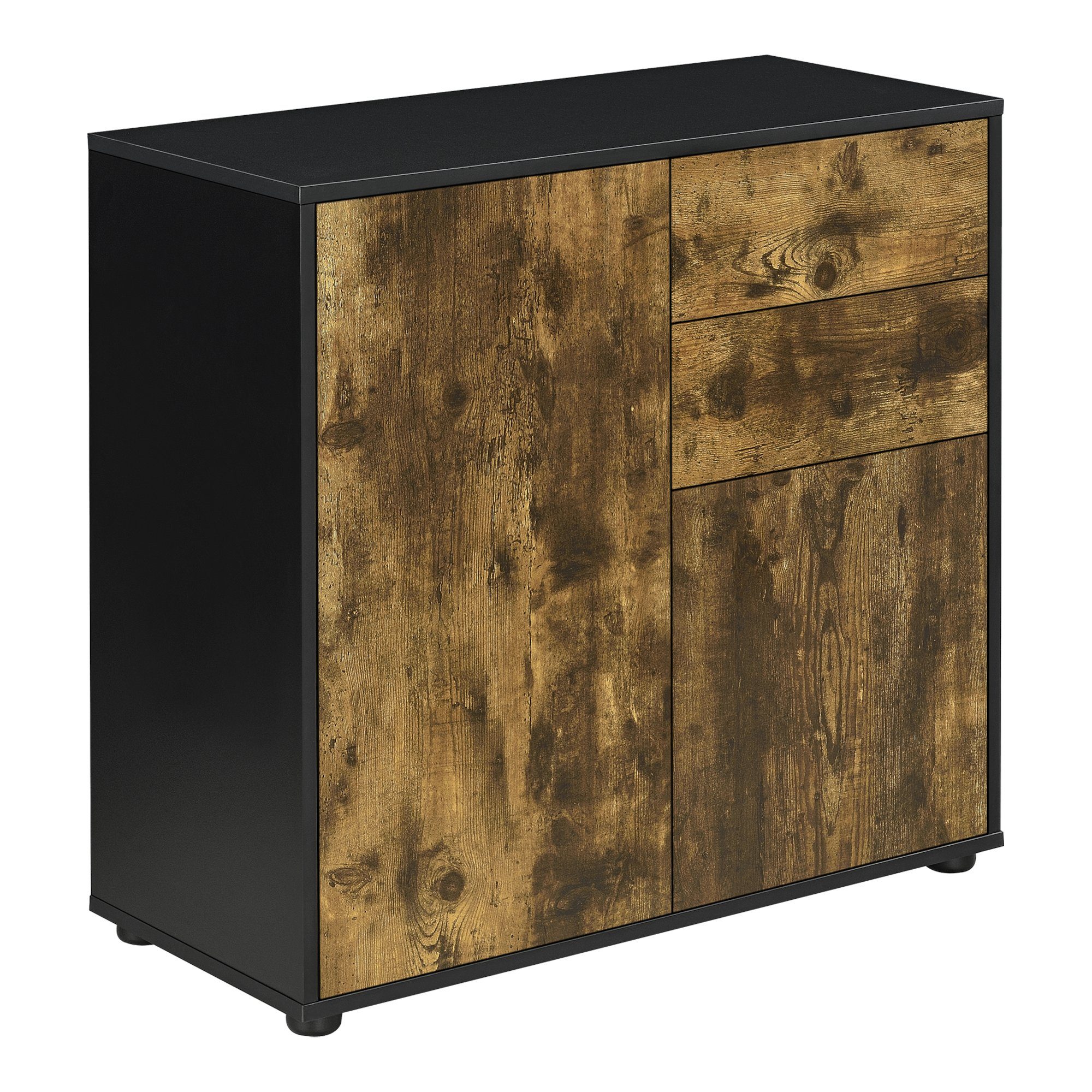 en.casa Sideboard, Paarl Kommode, 2 Türen, Schwarz/Eiche Dunkel