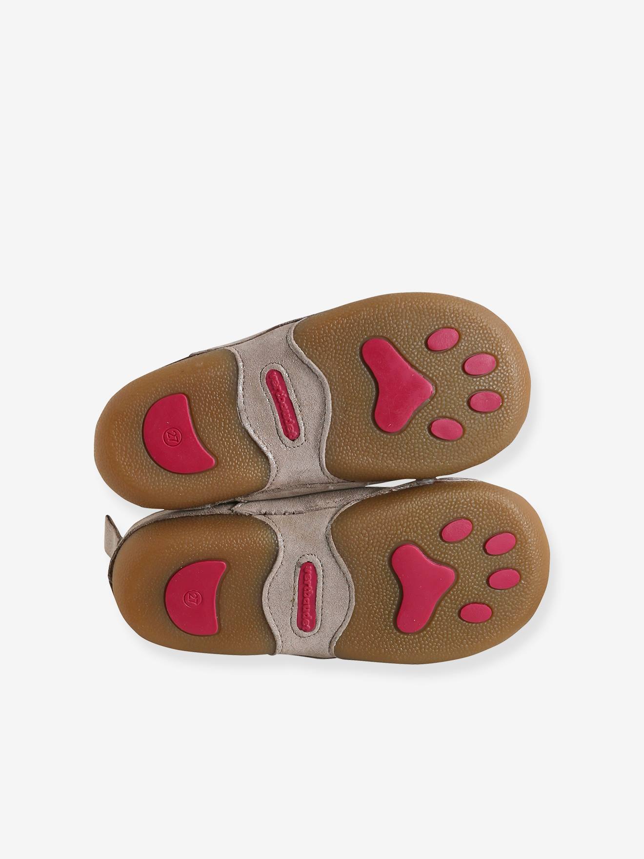 Chaussons élastiqués enfant en cuir beige irisé